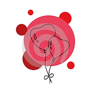 Hand drawn pair of heart-shaped balloons with red circles. template for cards, invitations, poster. holiday Valentine Day wedding