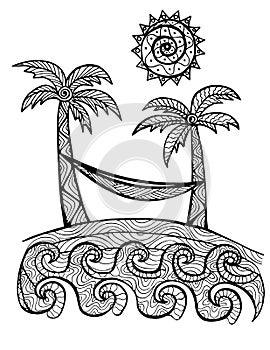 Hand drawn palm trees illustration for coloring book