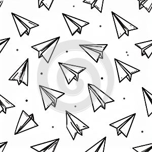 Hand Drawn Paper Airplanes Seamless Pattern