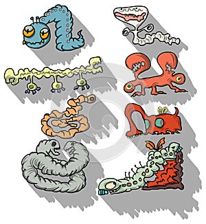 Hand drawn Parasites cartoon set