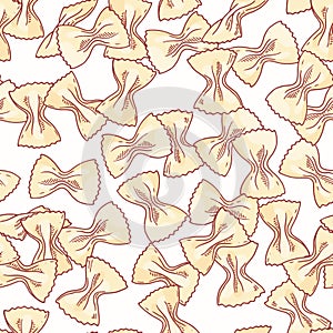 Hand drawn pasta farfalle seamless pattern. Background for restaurant or food package design