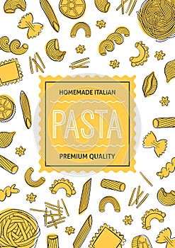 Hand drawn pasta menu. Can be used for packaging, menu, cafe, restaurant, street festival or farmers market.