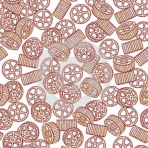 Hand drawn pasta rotelle or ruote seamless pattern. Background for restaurant or food package design