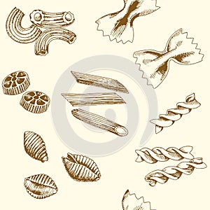 Hand drawn pasta Seamless pattern. photo