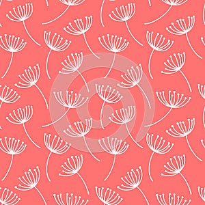 Hand drawn pattern with decorative dandelion seeds. Stylized colorful branches. Summer spring background, nature