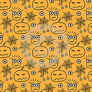 Hand Drawn Pattern With Monsters Halloween.