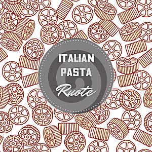 Hand drawn pattern with pasta rotelle or ruote. Background for food package design