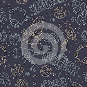 Hand drawn pattern of space elements collection Vector.