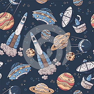 Hand drawn pattern of space elements collection Vector.