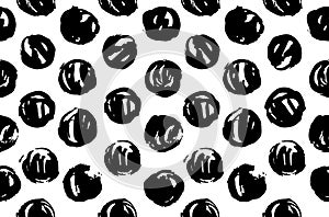 Hand drawn pattern texture repeating seamless monochrome. Black and white spots. Paint smears. Casual polka dot texture. Stylish d