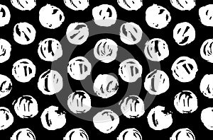 Hand drawn pattern texture repeating seamless monochrome. Black and white spots. Paint smears. Casual polka dot texture. Stylish d