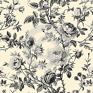 Hand Drawn Pattern With Vintage Kitchen Toile de Jouy 08