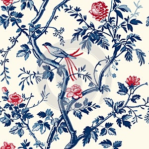 Hand Drawn Pattern With Vintage Kitchen Toile de Jouy 17