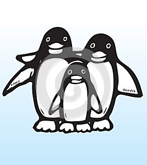 Hand drawn penguin family