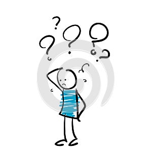 Hand drawn people confuse to Decide right solution for questions dilemma situations illustration in doodle