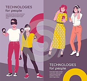 Hand drawn people using technology banner