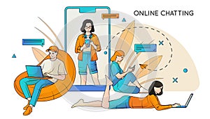 Hand drawn people using technology composition