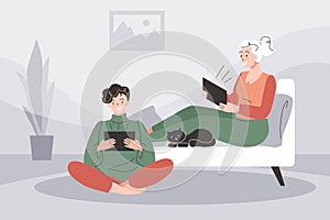 Hand drawn people using technology composition