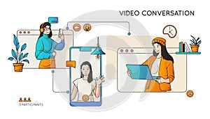 Hand drawn people using technology composition