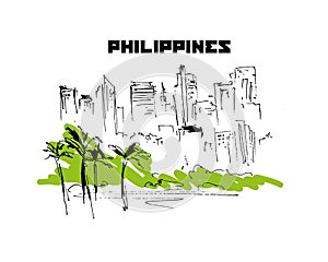 Hand drawn Philippines city scape sketch.