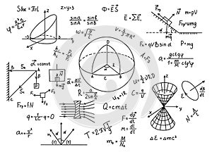 Hand drawn physics formulas Science knowledge education.