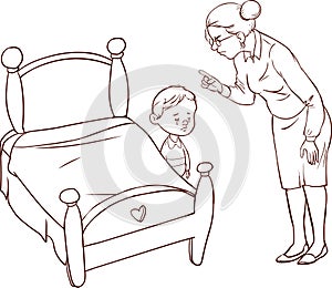 Hand drawn picture of young boy who has wet the bed