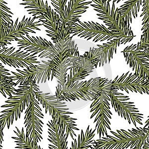 Hand drawn pine branches seamless pattern vector illustration