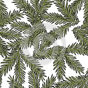 Hand drawn pine branches seamless pattern vector illustration