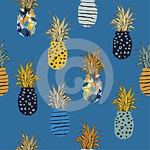 Hand drawn pineapple fill-on with hand sketch line pattern seamless ,vector design for fashion,fabric,wallpaper,and all prints