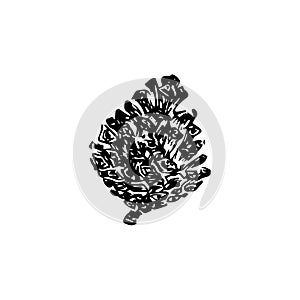 Hand drawn pinecone vector illustration. Linocut pine or fir cone decorative graphic image. Stylized monochrome sketch black