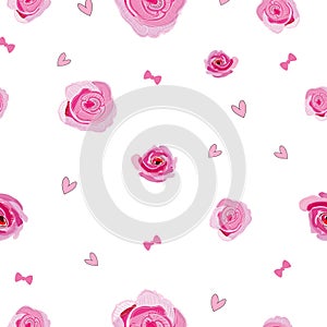 Hand drawn pink beauty roses. Baby girl wallpaper seamless pattern
