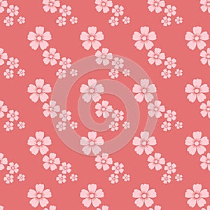 Hand drawn pink flower seamless pattern sketch vintage wallpaper with print ornament decoration and floral graphic art