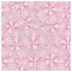Hand drawn pink flowers seamless pattern. Rapport. Vector