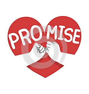 Hand drawn pinky promise with heart icon concept