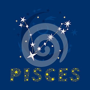 Pisces zodiac sign constellation with lettering photo