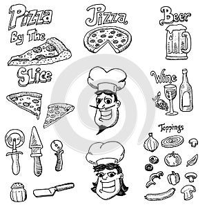 Hand-drawn pizza doodles