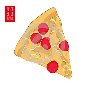 Hand drawn pizza poster. Fast food mozarella illsutartion with text. Menu food sketch graphic design