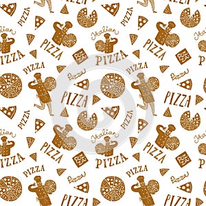 Hand drawn pizza seamless background
