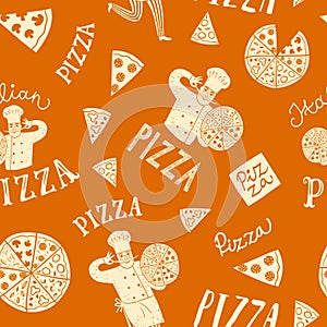 Hand drawn pizza seamless background