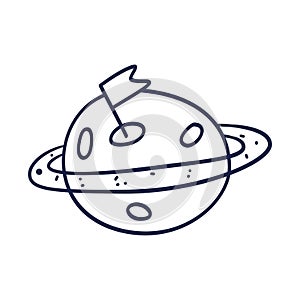 Hand Drawn planet with orbit doodle. Sketch style icon. Decoration element Isolated on white background. Flat design. Vector