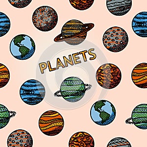 Hand drawn planet pattern with - mercury, venus