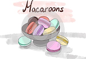 Hand drawn plate with macaroons