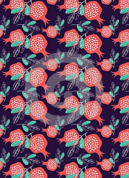Hand drawn pomegranate pattern. vector illustration