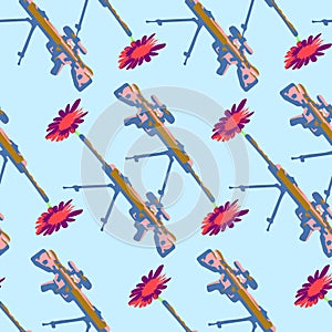 Hand drawn pop art seamles pattern with colorfull guns