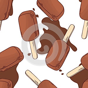 Hand drawn popsicle seamless pattern in vector