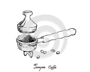 Hand Drawn of Portafilter with Tamper for Coffee Machine
