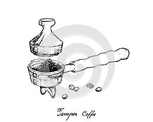 Hand Drawn of Portafilter with Tamper for Coffee Machine photo