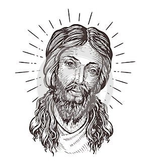 Hand-drawn portrait of Jesus Christ. Sketch vector illustration