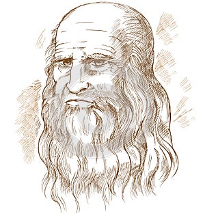 Hand drawn portrait. Leonardo Da Vinci