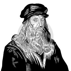 Hand drawn  portrait. Leonardo Da Vinci.